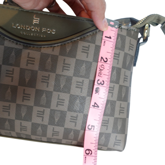 London Fog Addison Tower Signature Print Olive Crossbody Bag NWT - Picture 9 of 10
